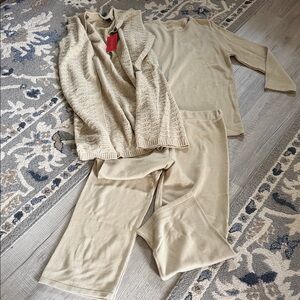 Beige Knit Sweater and Pants Set